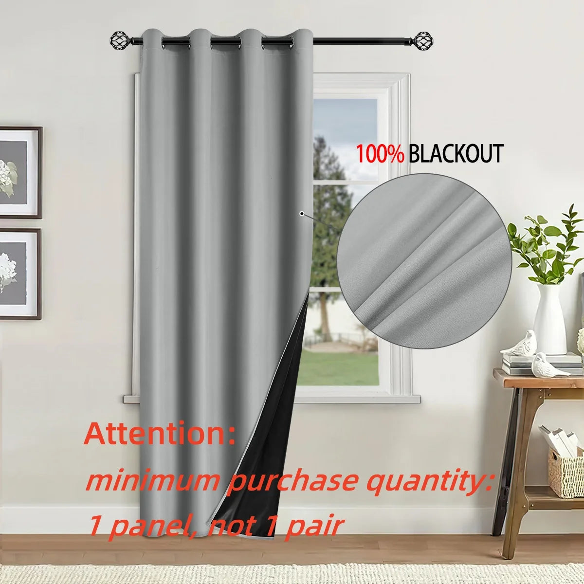 1panel Solid 100% Blackout Curtains with Grommets - Total Privacy Drapes