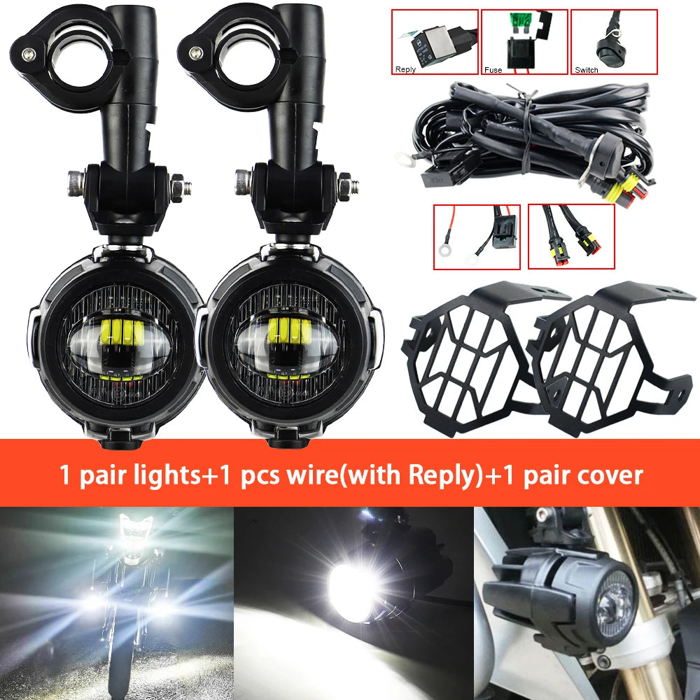 High-Performance Auxiliary LED Fog Lights for BMW R1200GS F800GS K1600 & Universal Motorcycles | 40W 6000K