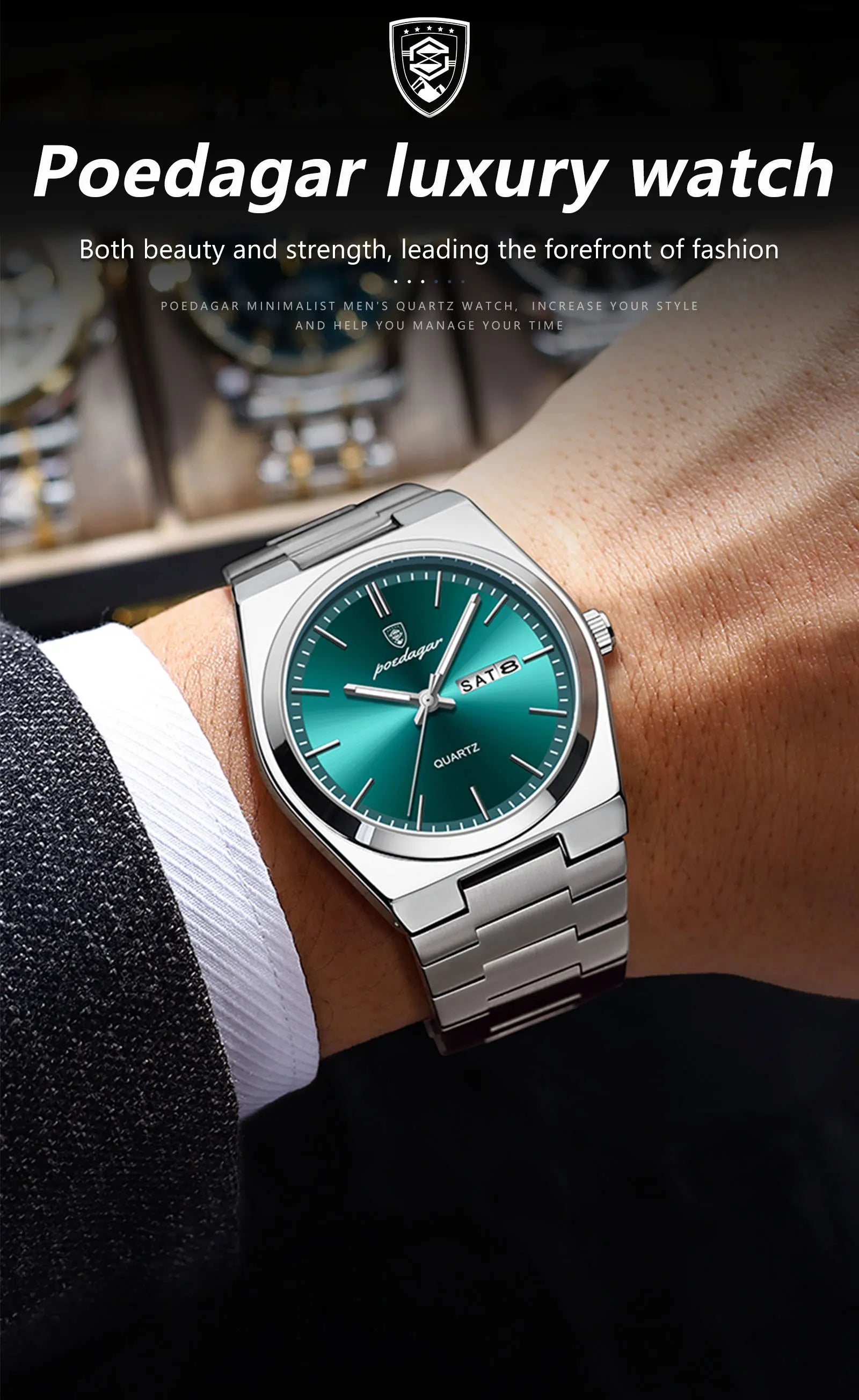 POEDAGAR Luxury Men's Quartz Watch - Waterproof, Luminous, Date & Week