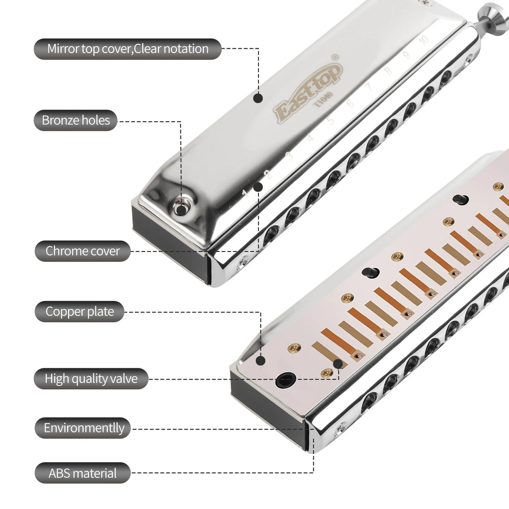 Professional Chromatic Harmonica C Key - 10 Holes, 40 Tones for All Ages