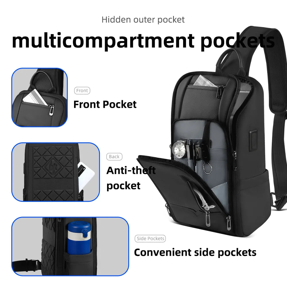 HK Anti-Theft Men's Shoulder Bag | Waterproof USB Chest Sling