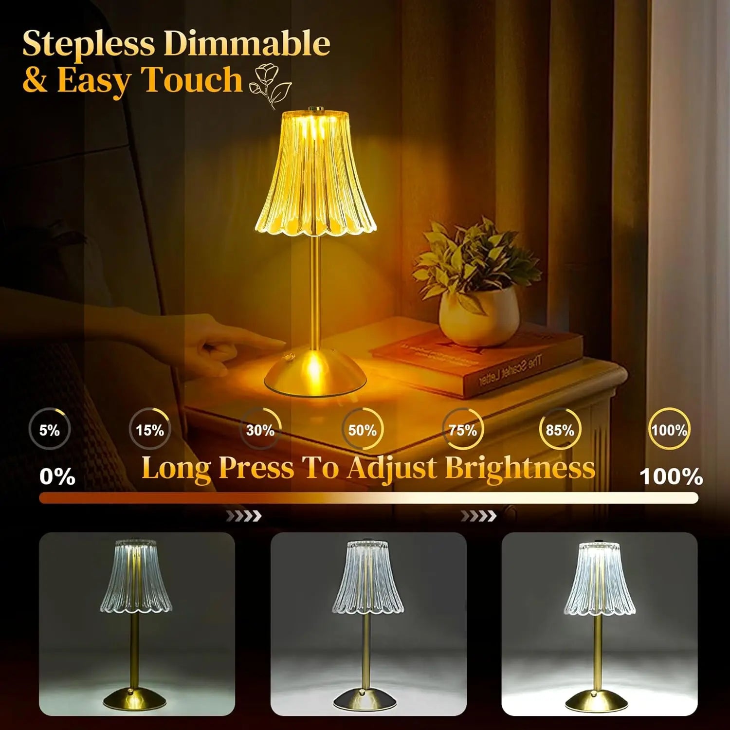DBF Cordless Touch-Dimming LED Table Lamp - Portable & Dimmable Light