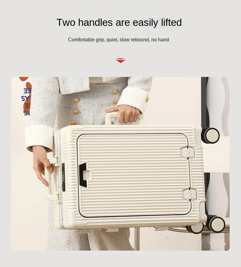 Vabena Front Opening USB Charging Aluminum Carry-on Suitcase