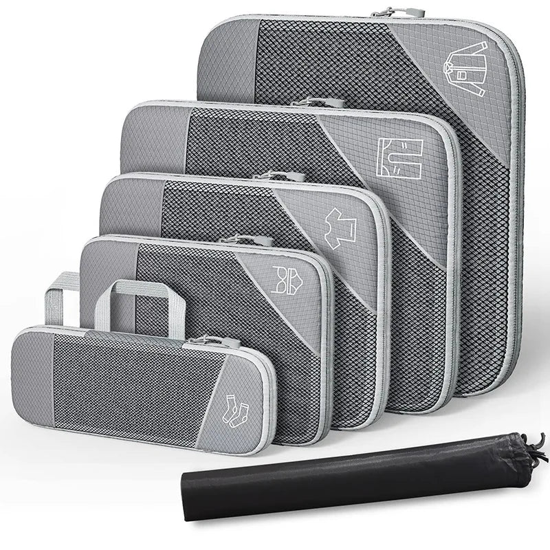 6PCS Travel Compression Packing Cube Set with Shoe Bag | Luggage Organizer