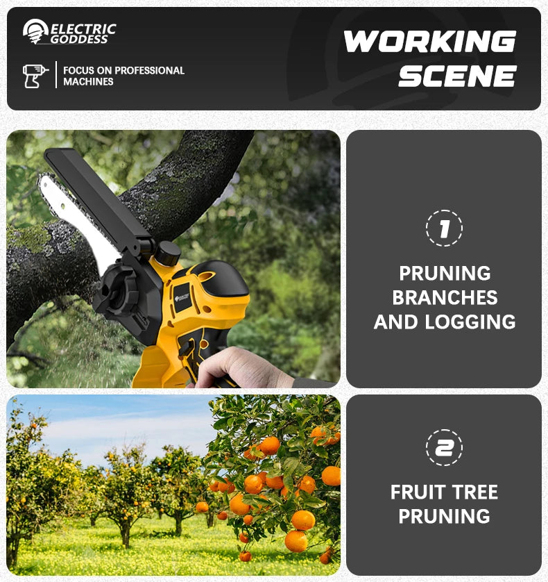 8-Inch 1380W Brushless Electric Chainsaw - Professional Pruning Saw for Dewalt 20V