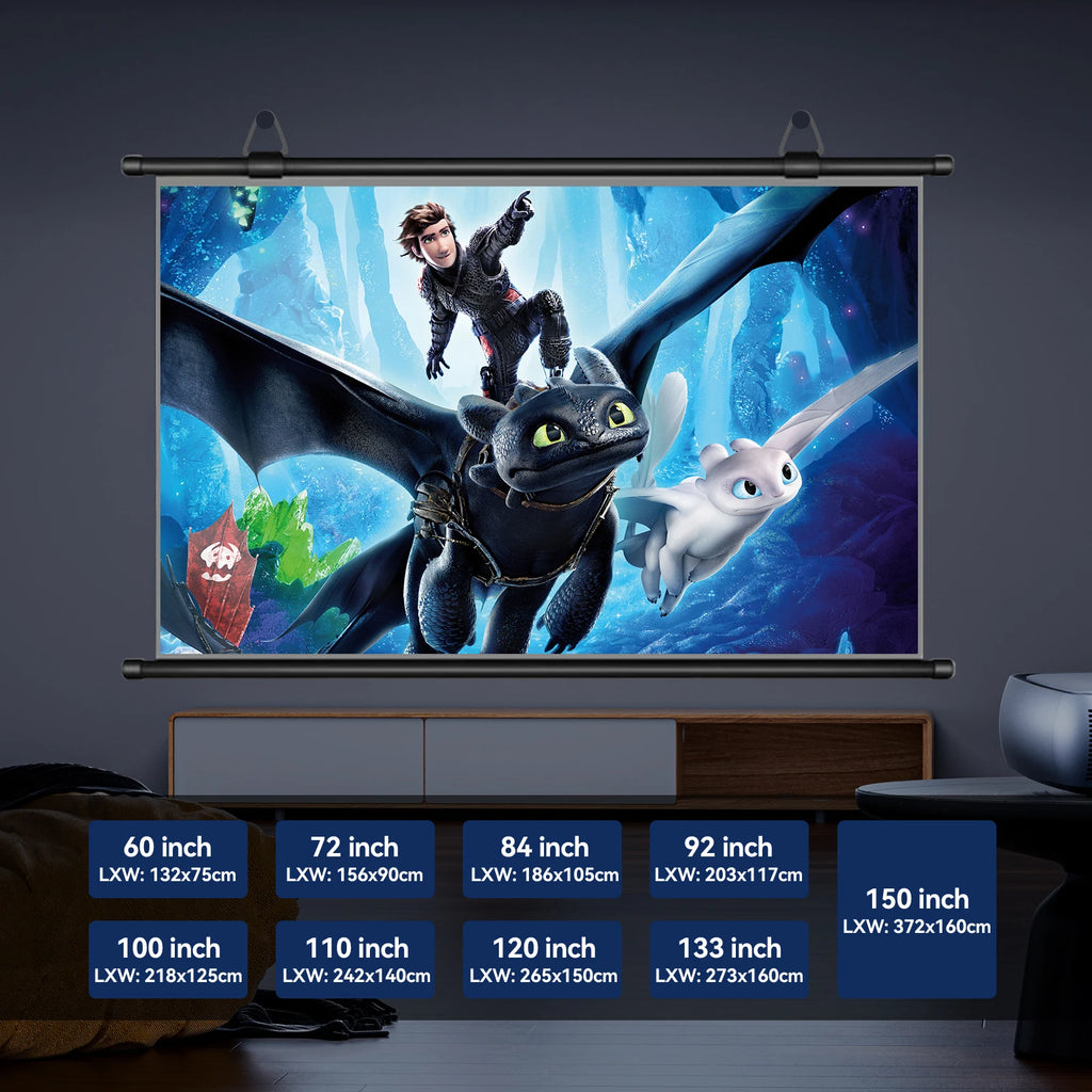 XIAOHUI Anti-light HD Projector Screen 16:9 - No-hole Wall Mount - Home Theater (60-133in)