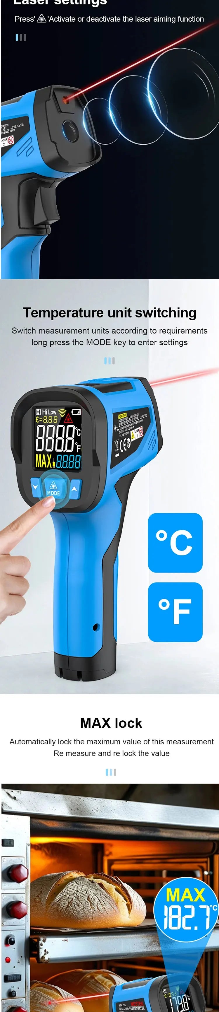 Mestek -50 to 800°C Digital IR Thermometer, Pyrometer & Hygrometer