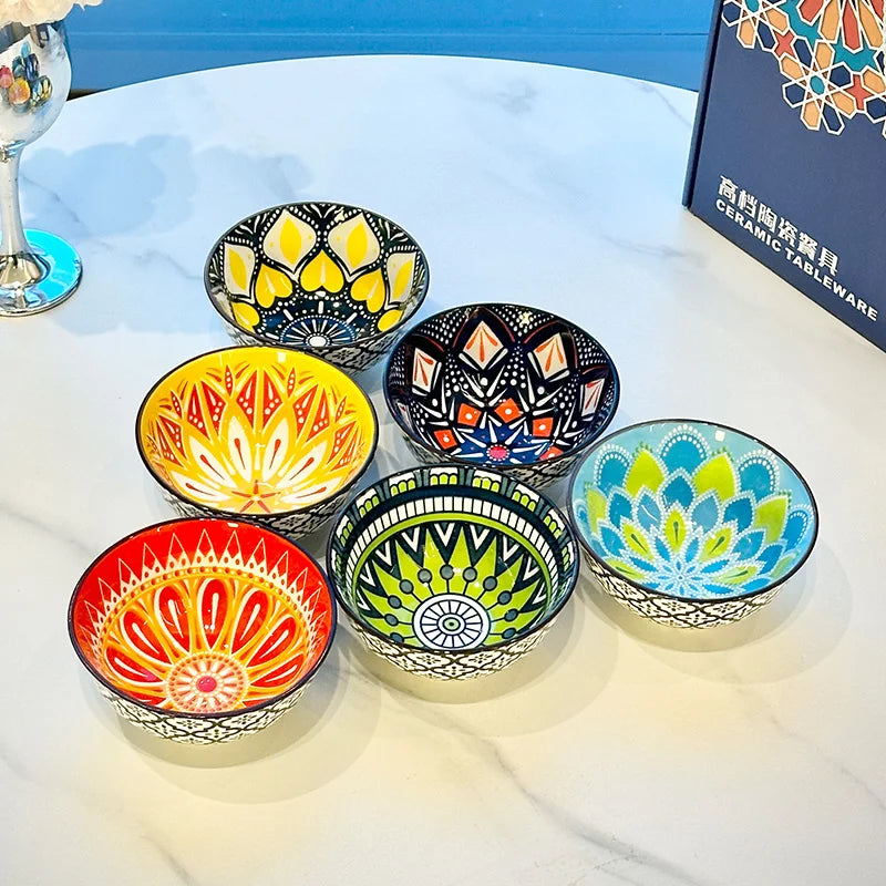 Vabena 6-Piece Handmade Bohemian Ceramic Bowls Set | Artisanal Kitchenware