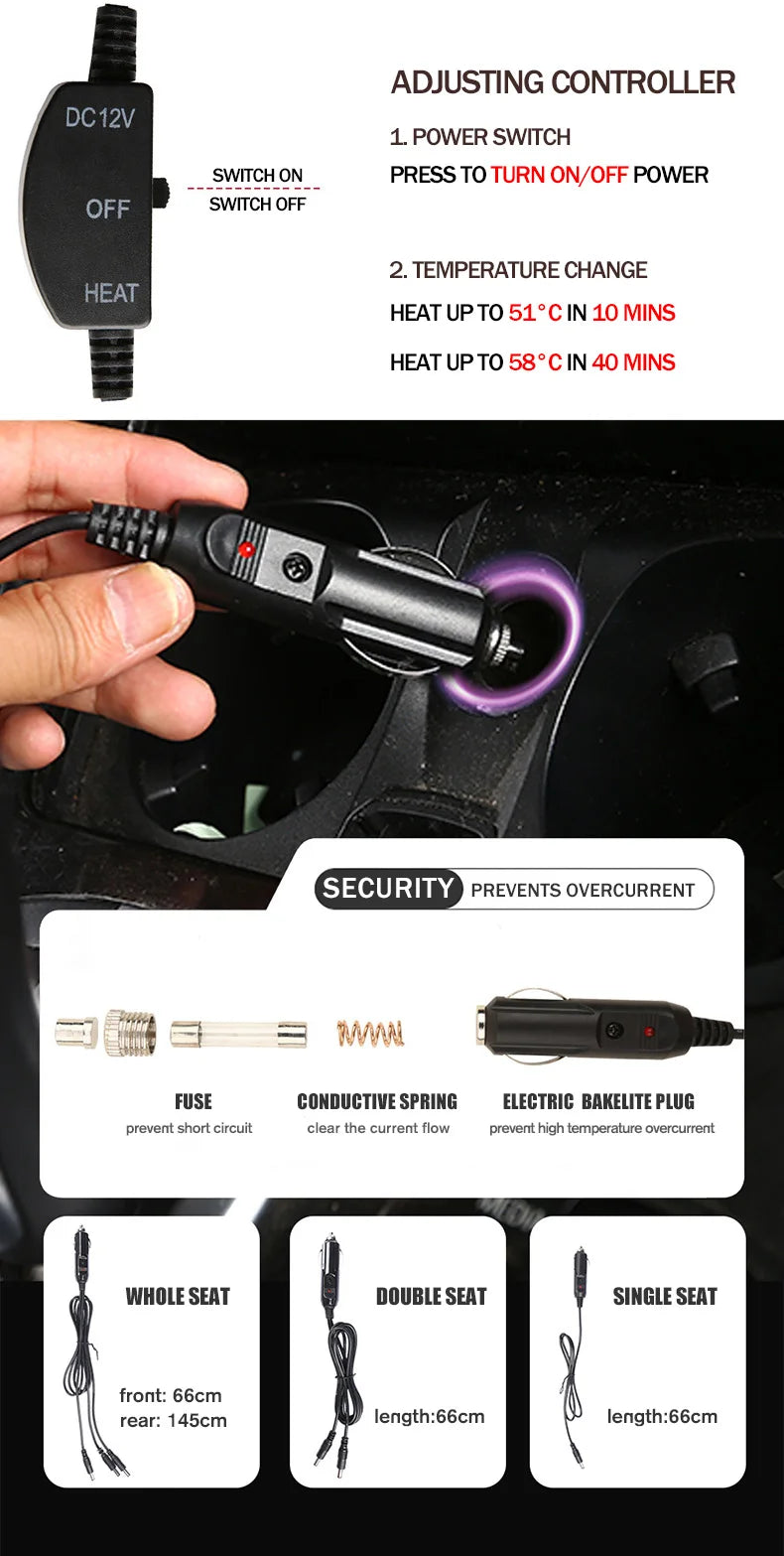Winter Heated Car Seat Cover - 12V Universal Warmer Cushion Protector