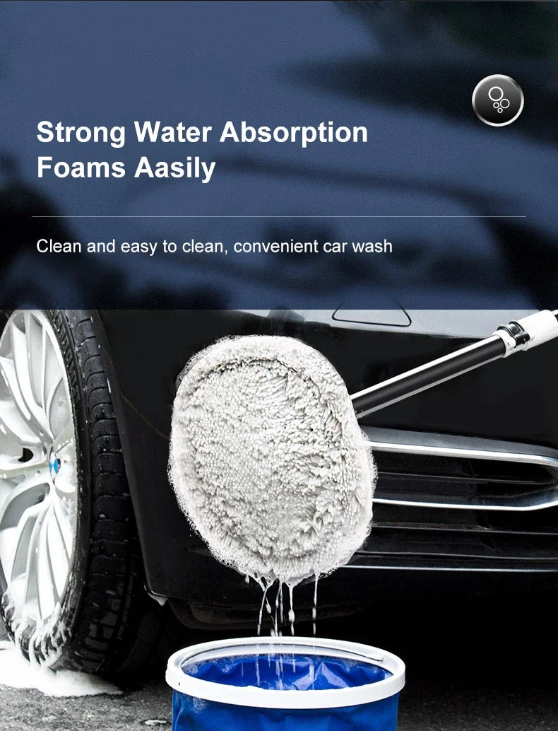 Car Wash Brush with Telescoping Handle & Chenille Mop for Auto & Window Cleaning