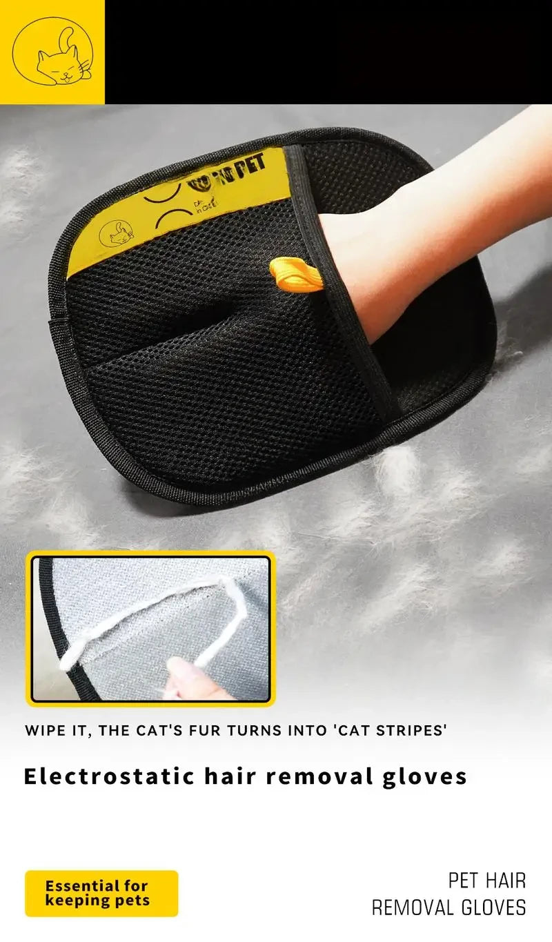Pet Hair Removal Glove | Two-Way Electrostatic Brush for Cats, Dogs, Furniture & Clothes