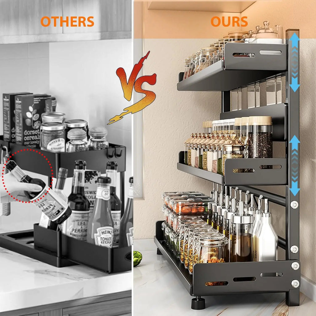 3 Tier Adjustable Spice Rack - Countertop & Cabinet Kitchen Organizer