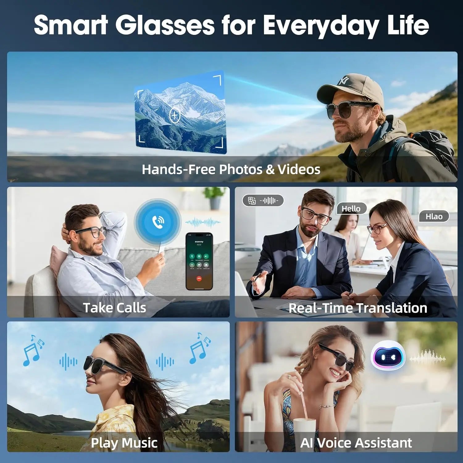 2026 Smart AI Glasses 1080P HD Video Camera ChatGPT Bluetooth Music Translation Sunglasses for Men