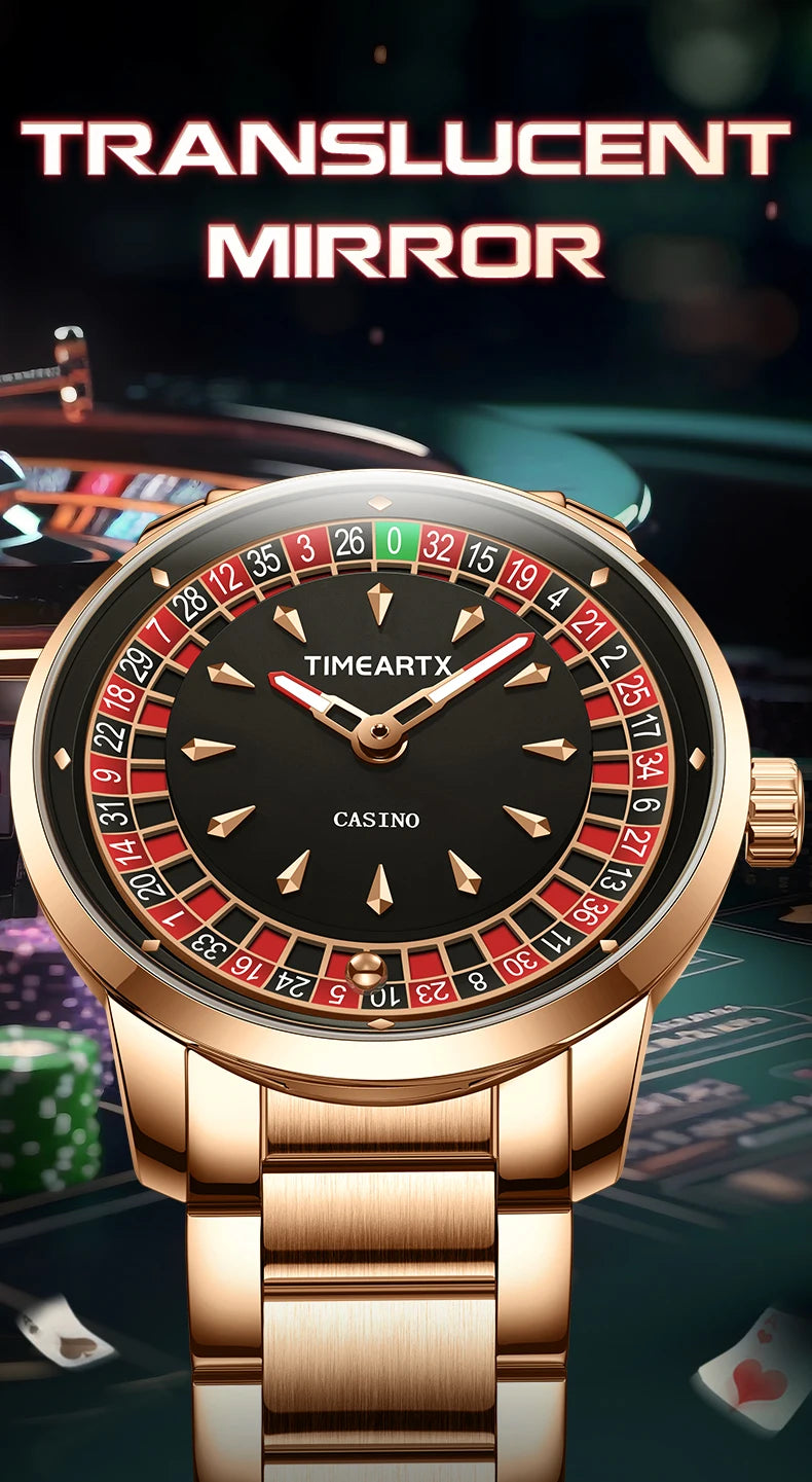 TIMEARTX Luxury Roulette Poker Game Quartz Watch for Men