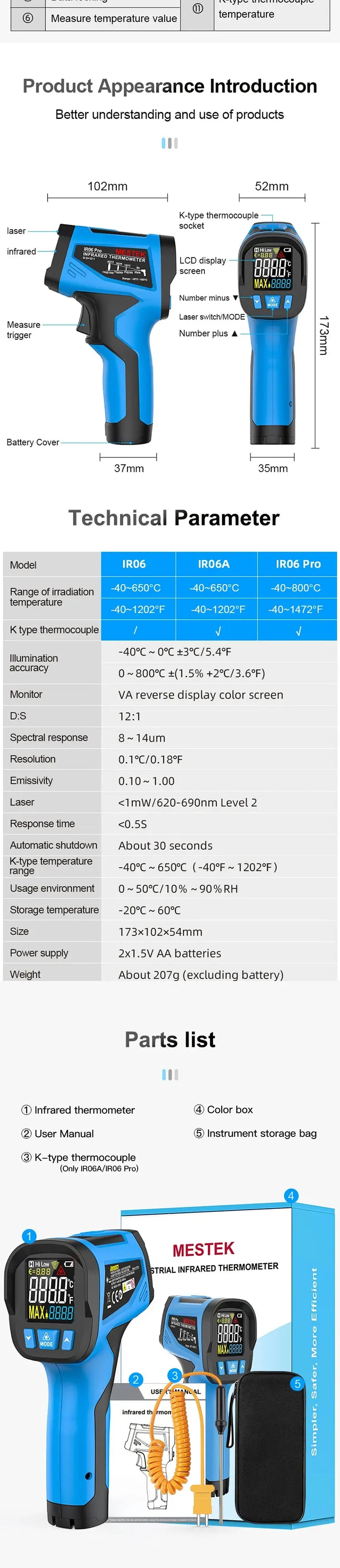 Mestek -50 to 800°C Digital IR Thermometer, Pyrometer & Hygrometer