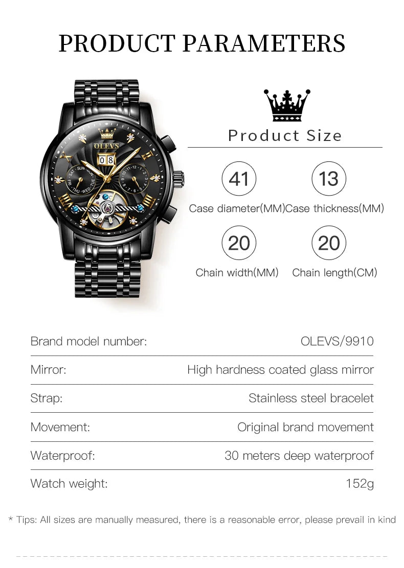 OLEVS Classic Men's Tourbillon Automatic Multi-function High-End Watch