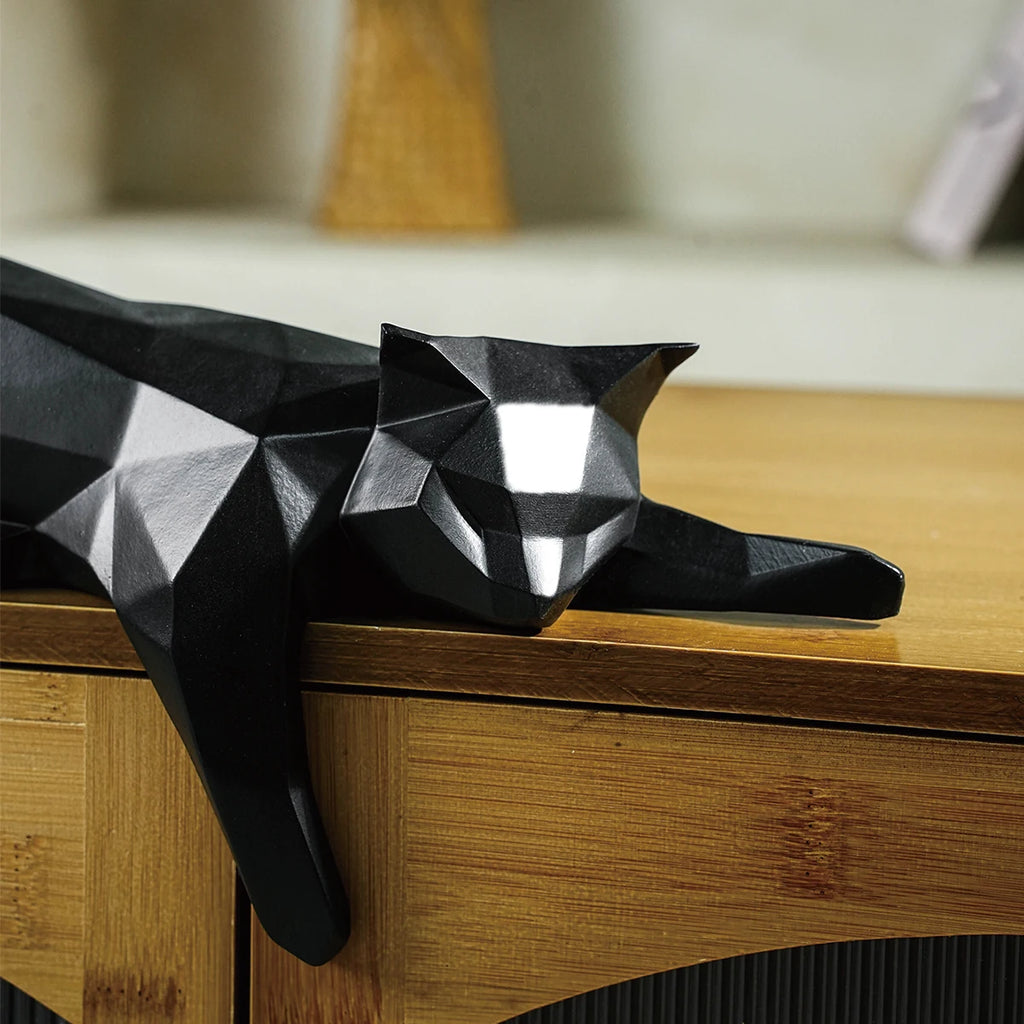 Geometric White & Black Cat Statue | Modern Room Decor