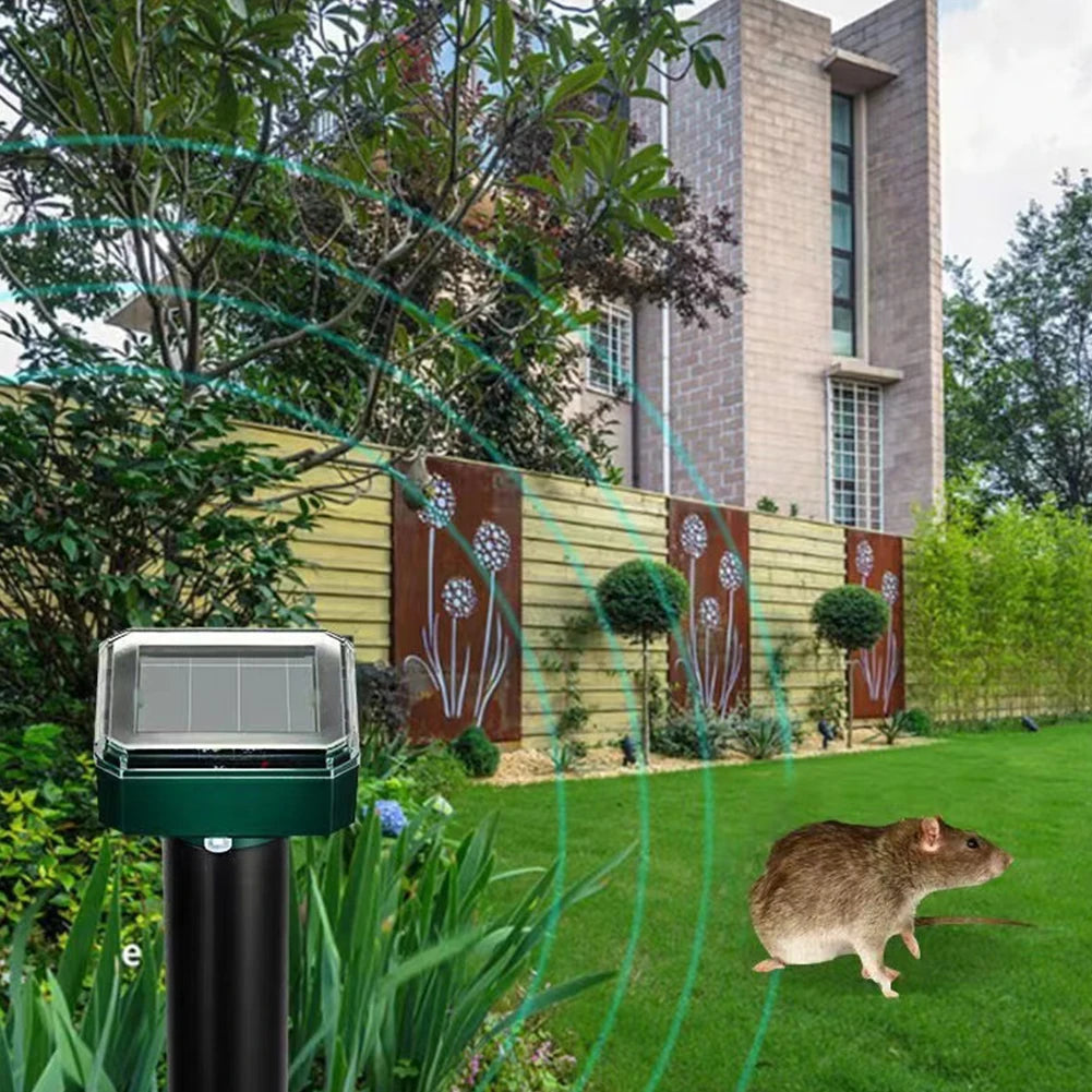 Solar Ultrasonic Pest Repeller - Outdoor Lawn Mouse, Snake & Insect Defense