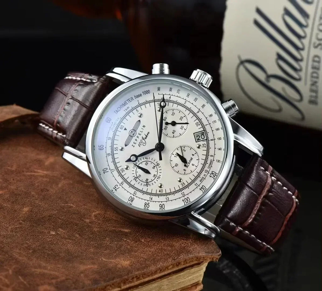 Zeppelin Airship Automatic Date Watch - Men's Luxury Leather Waterproof