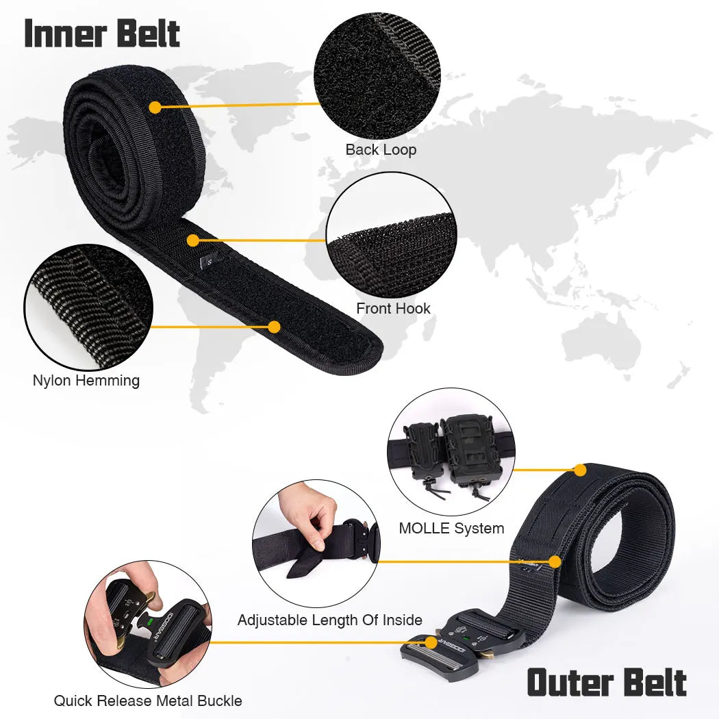 IDOGEAR 2-Inch Tactical Belt with Quick Release Buckle & MOLLE Laser Cut