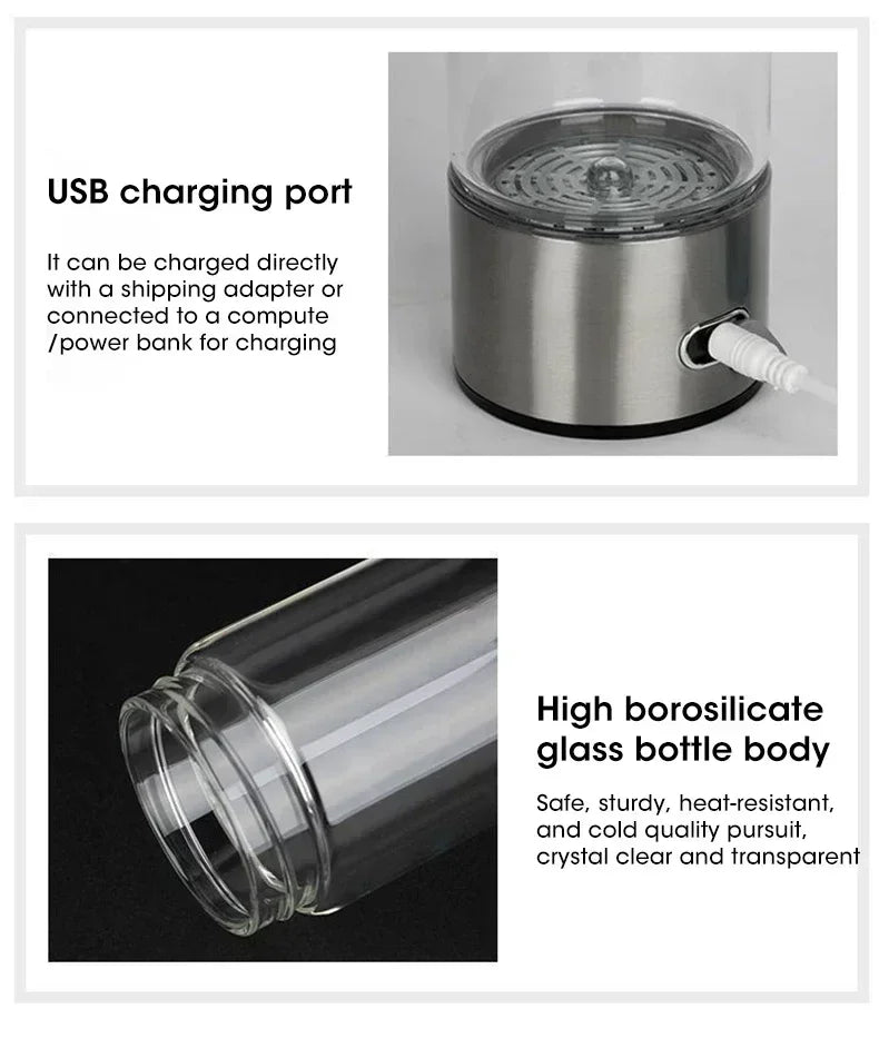 Hydrogen-Rich Water Generator Bottle - Portable Antioxidant Ionizer 420ml