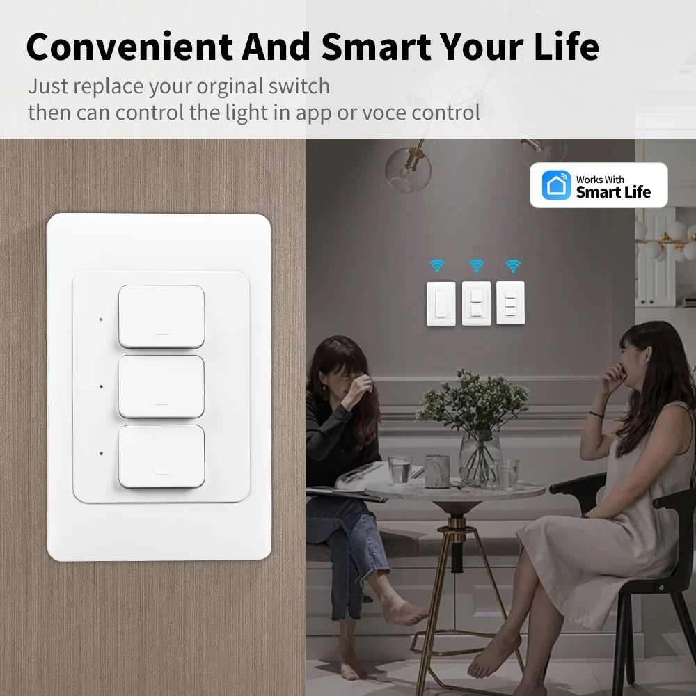 Manhot Tuya Smart Light Switch | Physical Push-Button Smart Home Control
