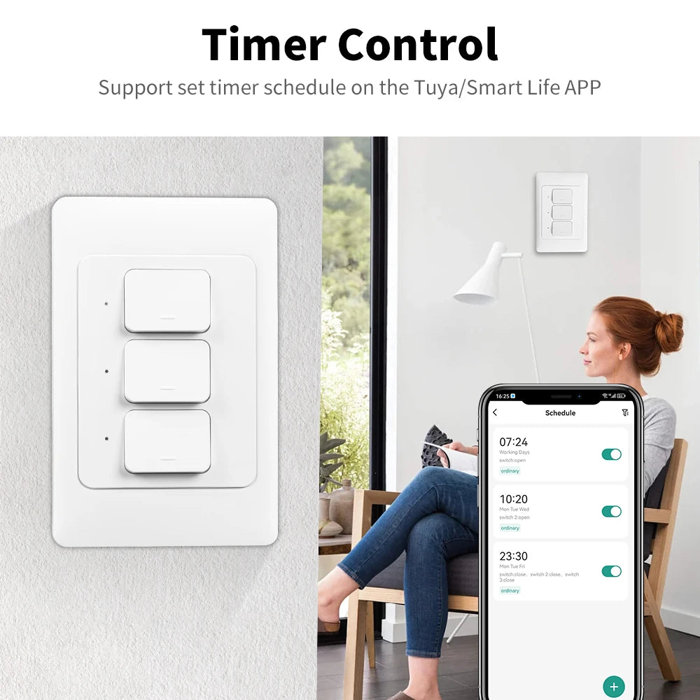 Manhot Tuya Smart Light Switch | Physical Push-Button Smart Home Control
