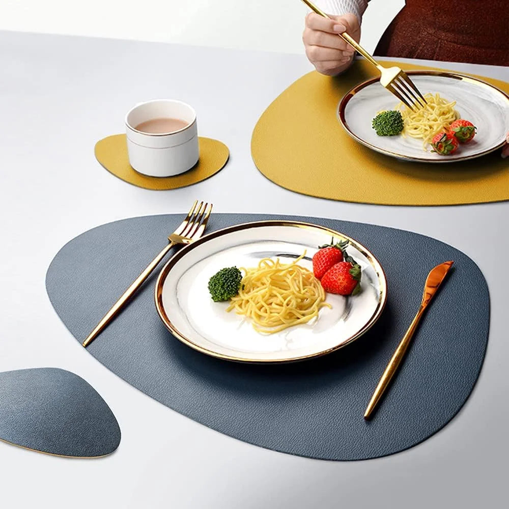 Modern Irregular PU Leather Placemats - Waterproof & Reversible Dining Table Mats