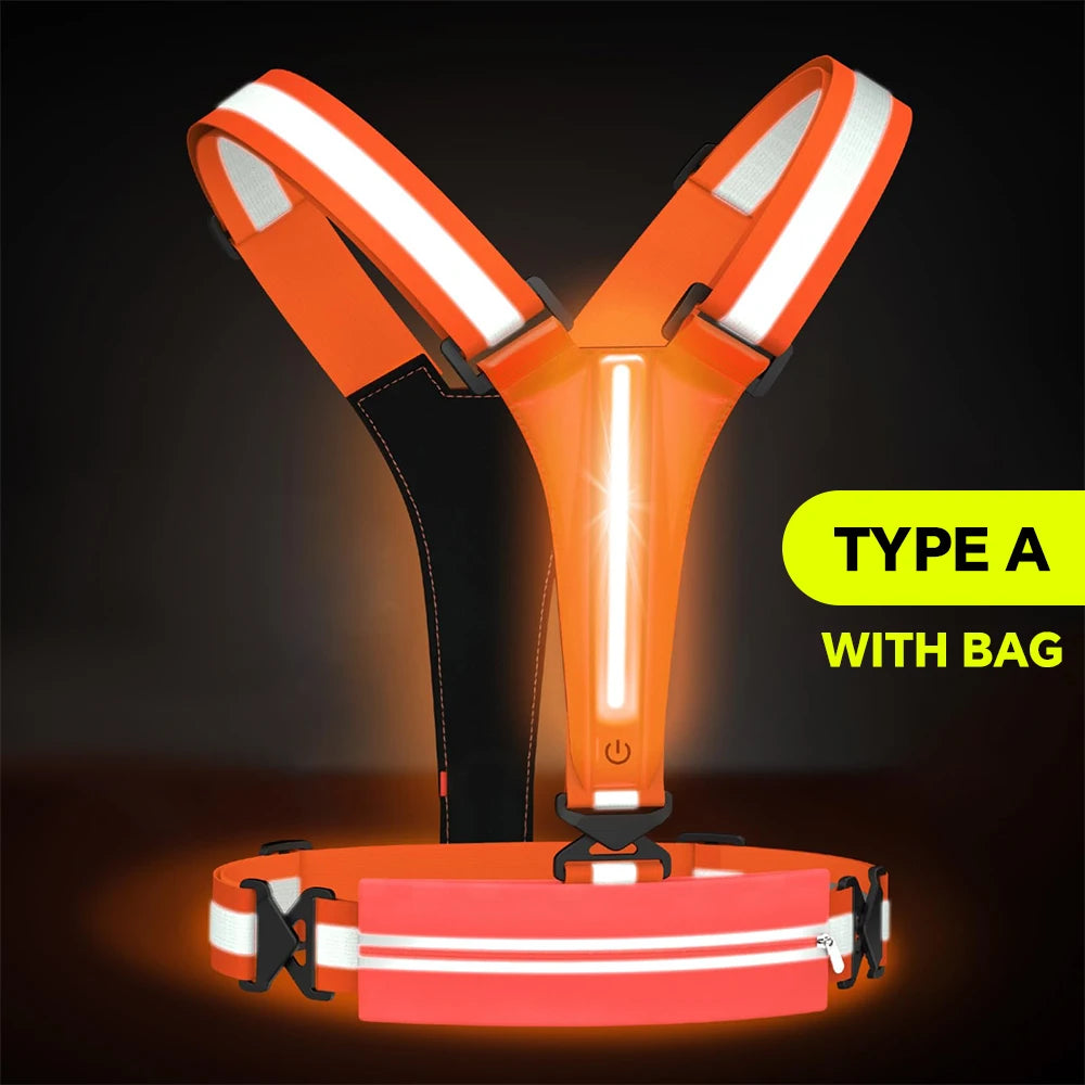 Vabena LED Reflective Running Vest - USB Rechargeable & Waterproof Phone Pouch