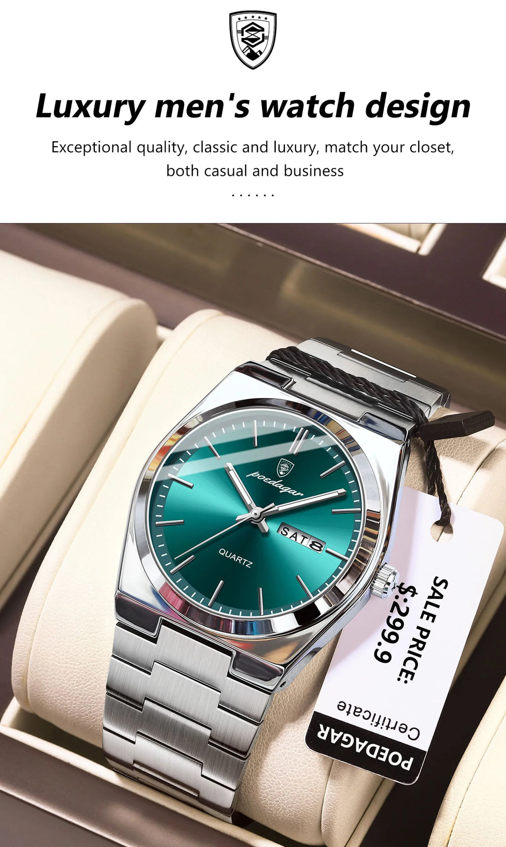 POEDAGAR Luxury Men's Quartz Watch - Waterproof, Luminous, Date & Week