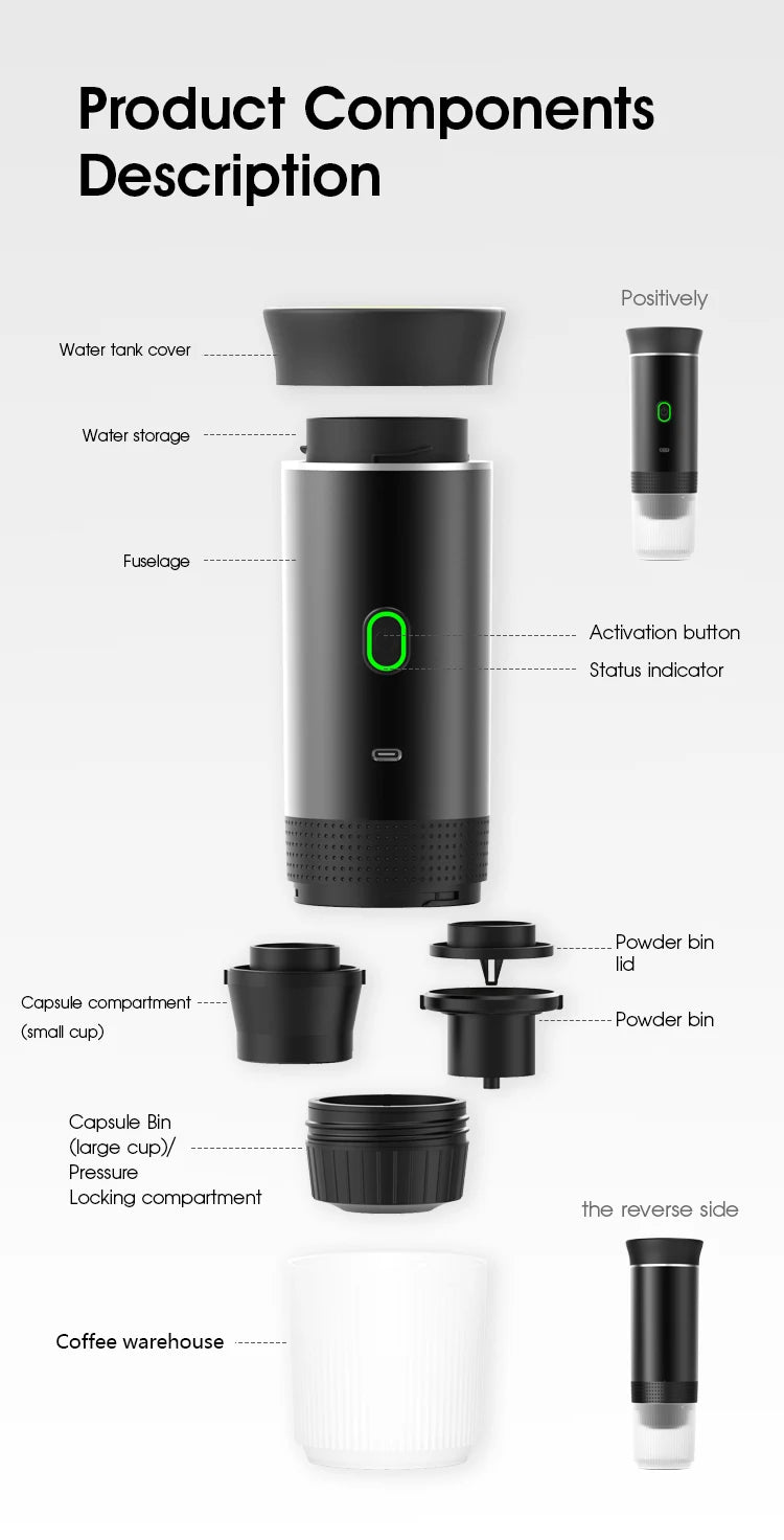 DENOKIN Wireless Portable Espresso Machine for Car - On-the-Go Coffee Maker