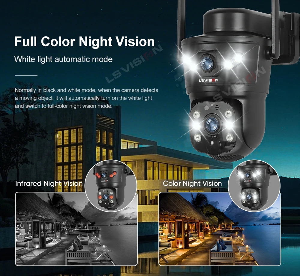 LS VISION 4G/WiFi Outdoor Solar Camera 8MP Dual Lens PIR SIM Night Vision Waterproof CCTV
