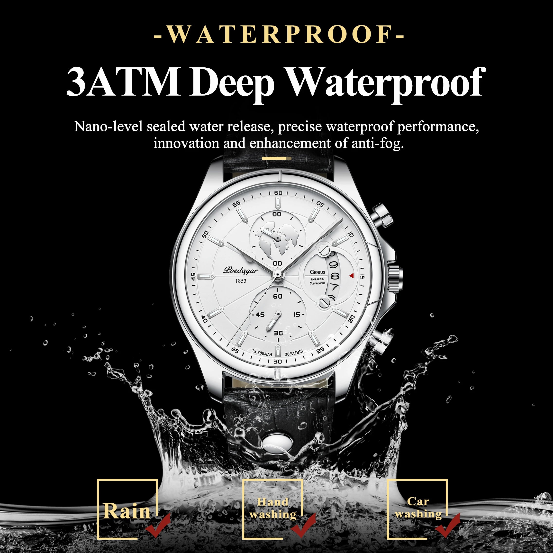 POEDAGAR Luxury Chronograph Watch for Men - Waterproof, Leather Strap, Date