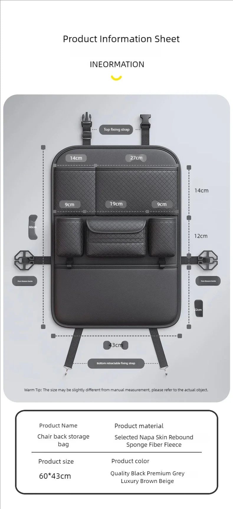 JFBONIN Car Seat Back Organizer - High-Capacity Multi-Pocket Storage