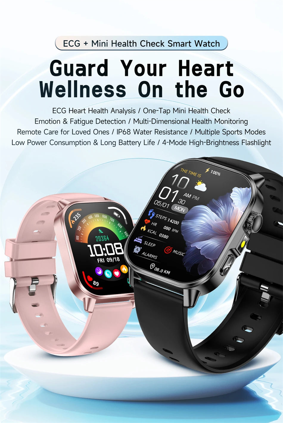 Vabena Men's ECG Smartwatch: Accurate Health Diagnosis with Blood Pressure, Oxygen, Fat, Uric Acid & Temp Monitoring
