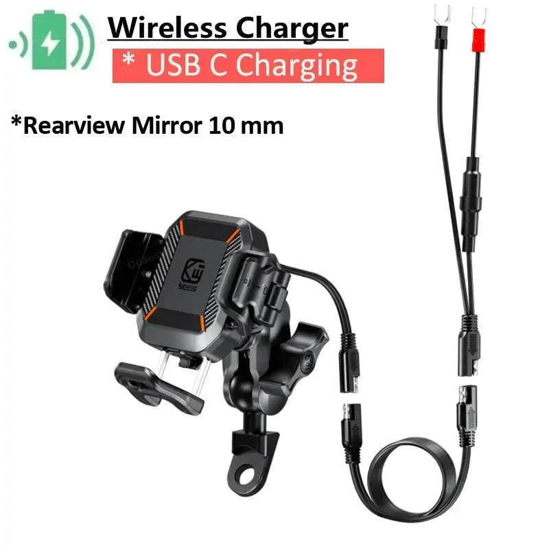 Apex Rush Motorcycle Phone Holder - 15W Wireless & USB-C Fast Charger