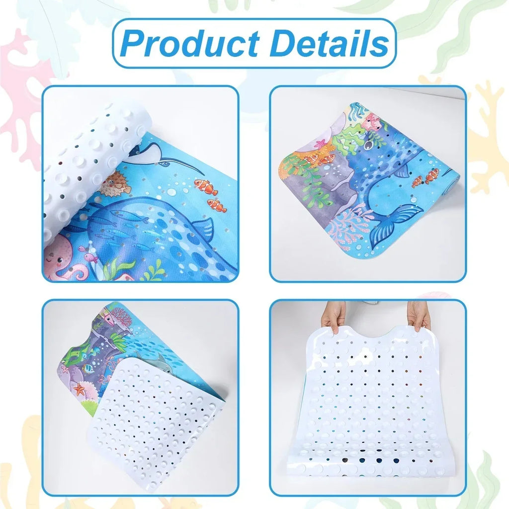 Cartoon Extra Long Bathtub Mat - Non-Slip Shower Mat 40x100cm with Suction Cups & Drain Holes