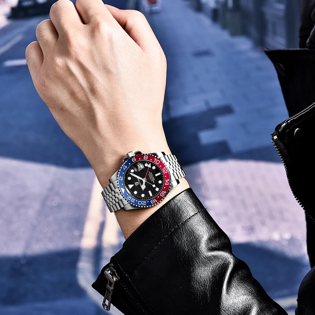 PAGANI DESIGN PD-1662 Luxury GMT Mechanical Watch - Sapphire, Steel, 100M Waterproof