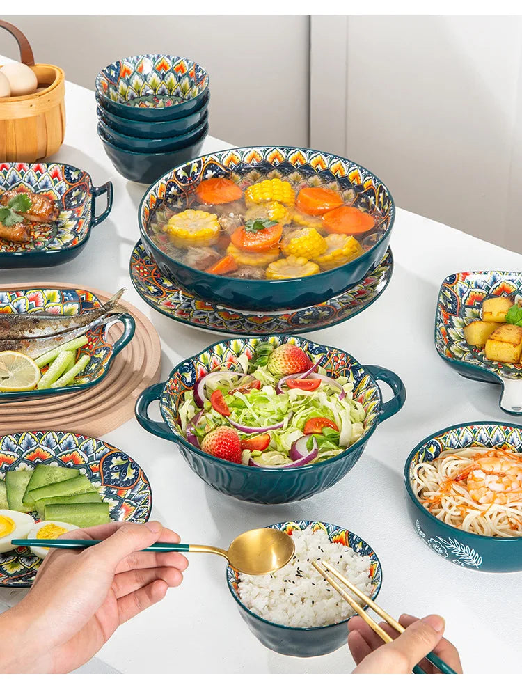 Bohemia Retro Ceramic Dinner Plate Set - Elegant Household Tableware