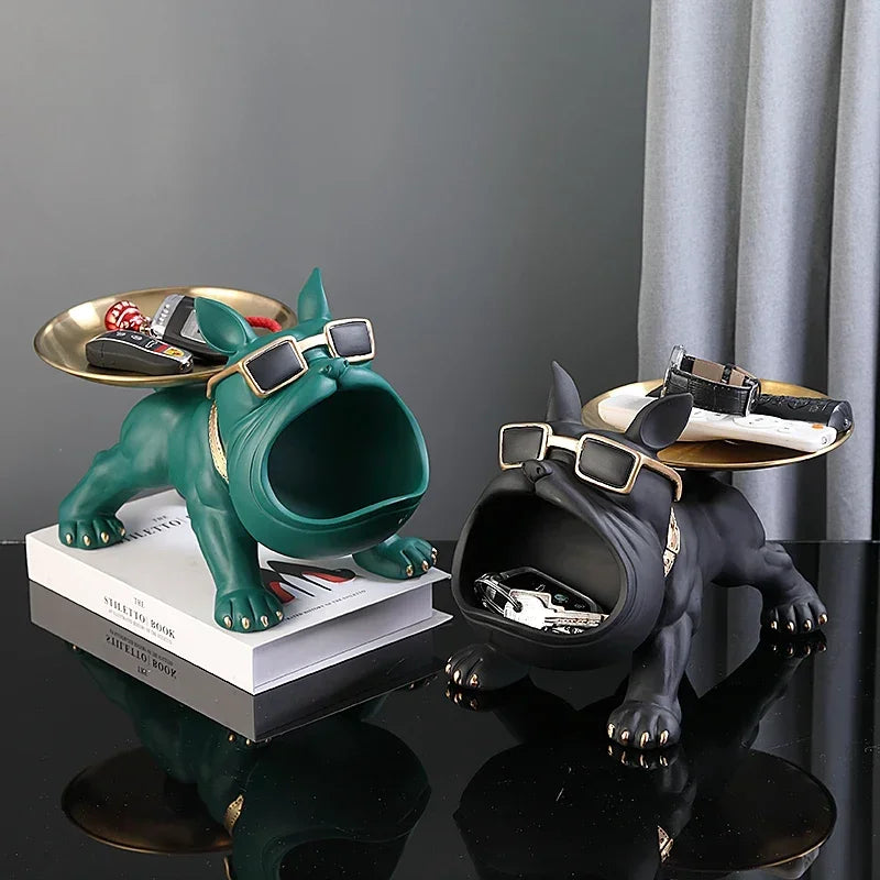 Chic Bulldog Figurine & Key Holder - Modern Home Entryway Decor