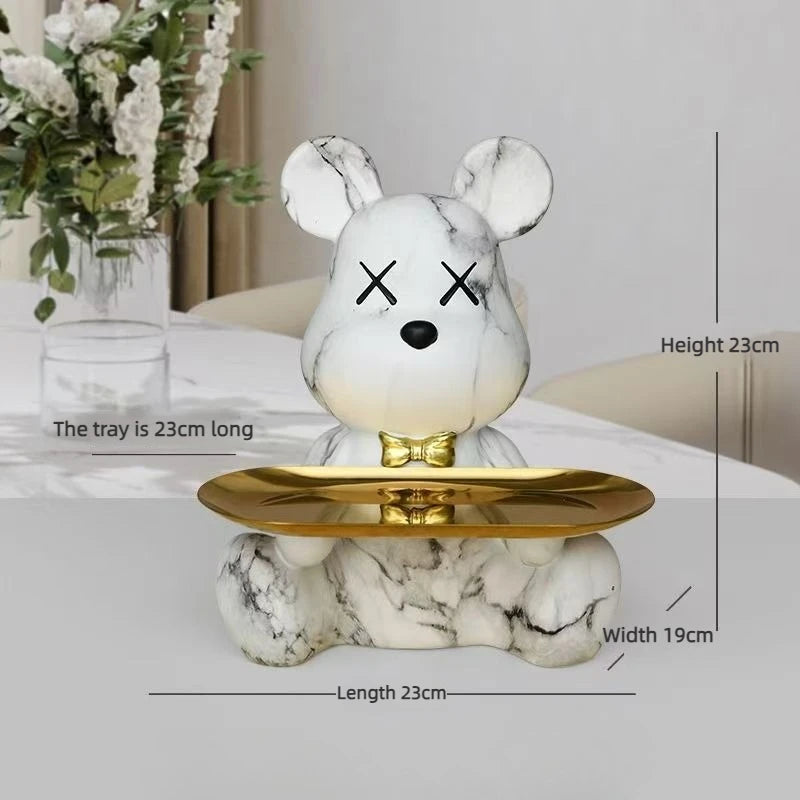 Trendy Graffiti Bear Storage Statue - Cute Desk Organizer for Home & Office