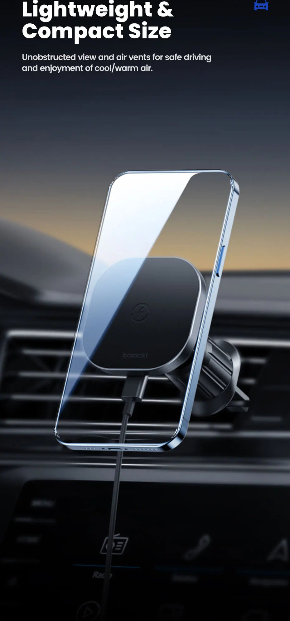 Toocki Magnetic Car Wireless Charger Phone Holder - Air Vent Mount