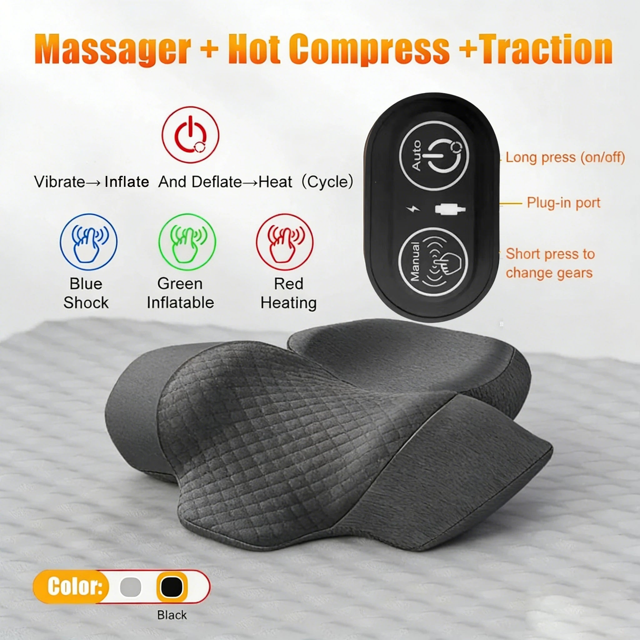 Vabena Electric Neck Massager Pillow - Heat, Vibration & Cervical Traction