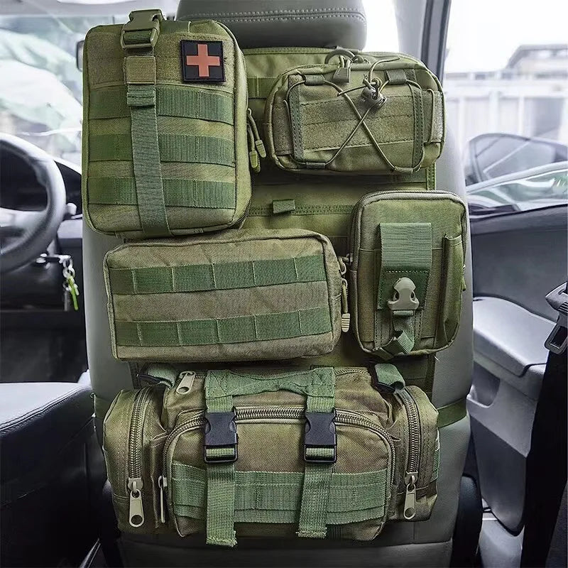 Tactical Car Seat Back Organizer with 5 Detachable MOLLE Pouches
