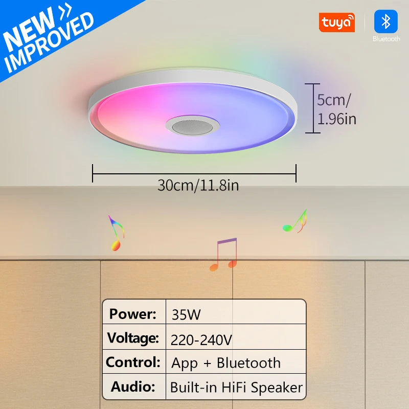LED Smart RGB Ceiling Lamp with Speaker - App Control & Dimmable