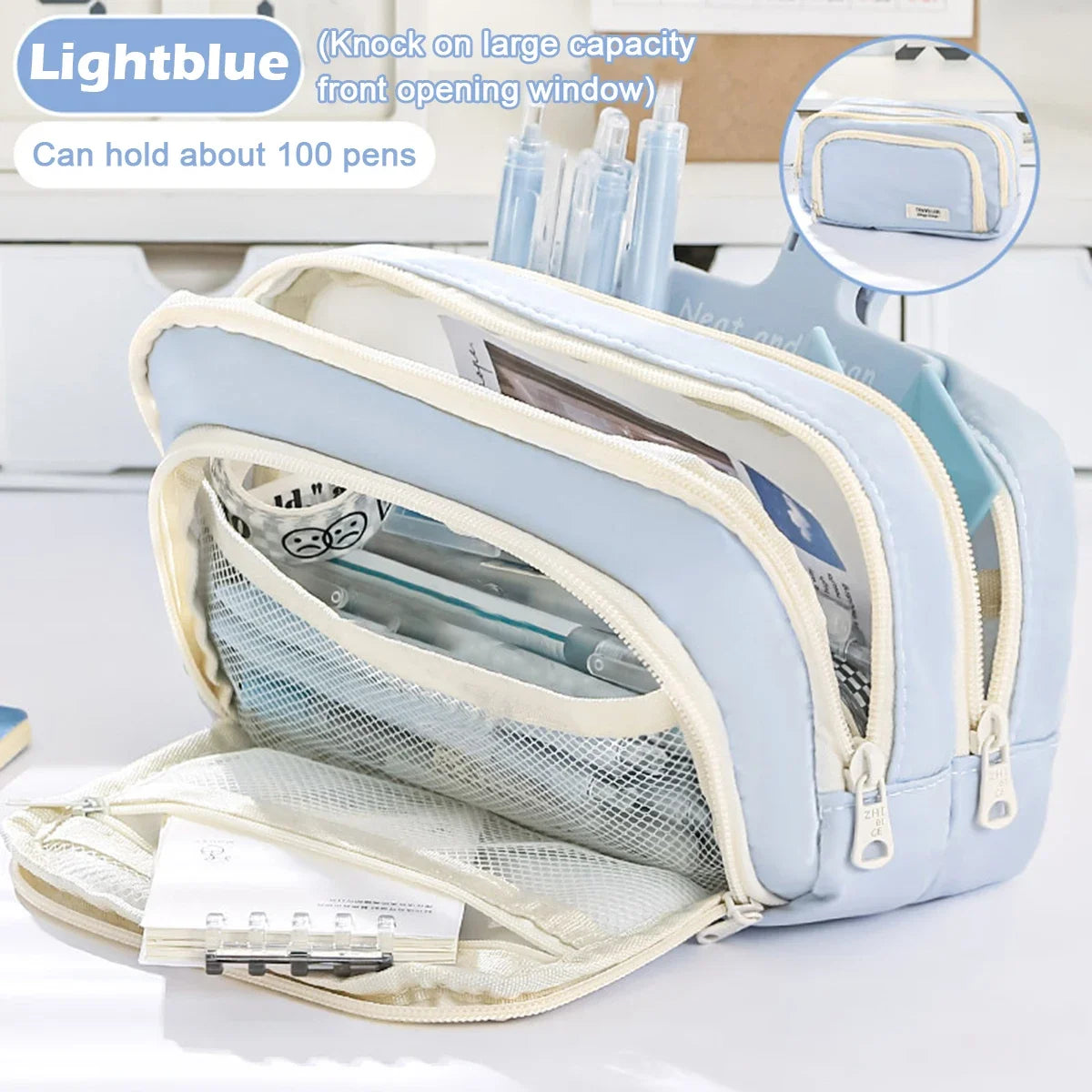 Cute Multi-Layer Pencil Case Pouch - Large Capacity Stationery Bag