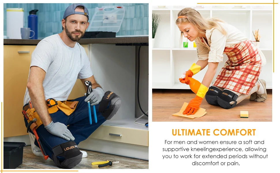 Flooring Knee Pads - Extra-Wide Gel & Foam Cushion, Anti-Slip