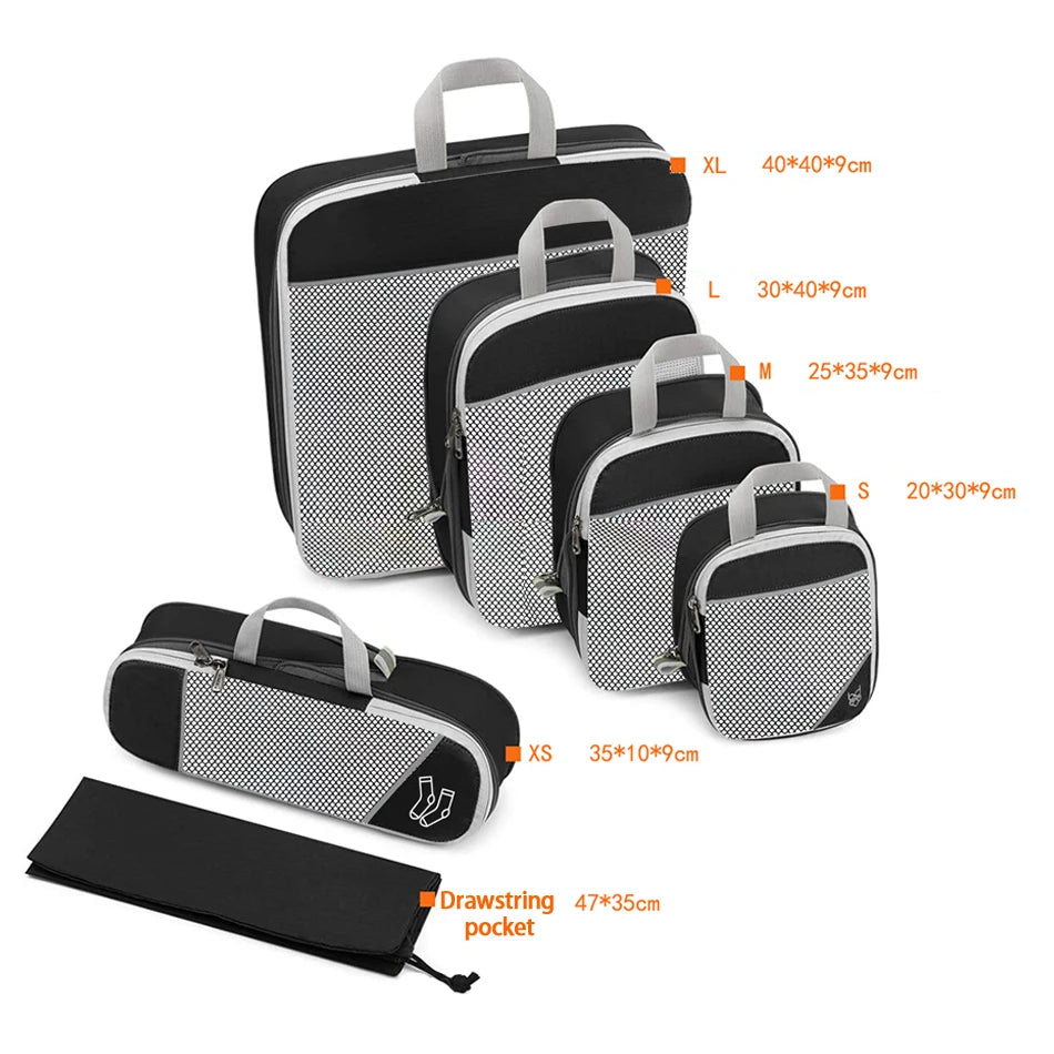 6PCS Travel Compression Packing Cube Set with Shoe Bag | Luggage Organizer