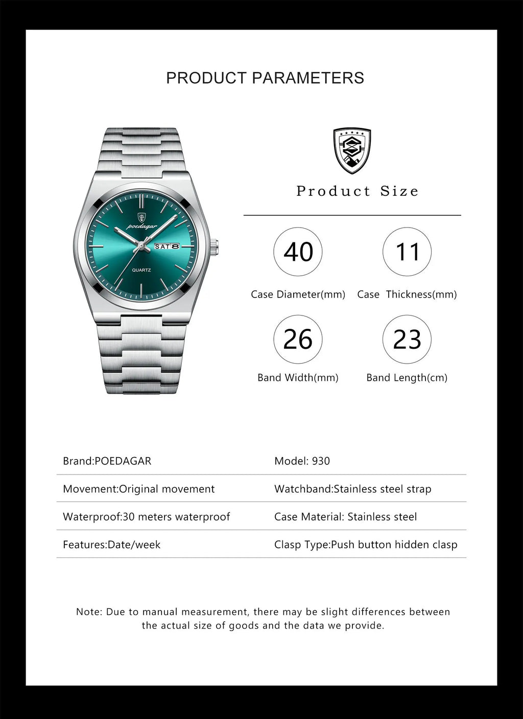 POEDAGAR Luxury Men's Quartz Watch - Waterproof, Luminous, Date & Week