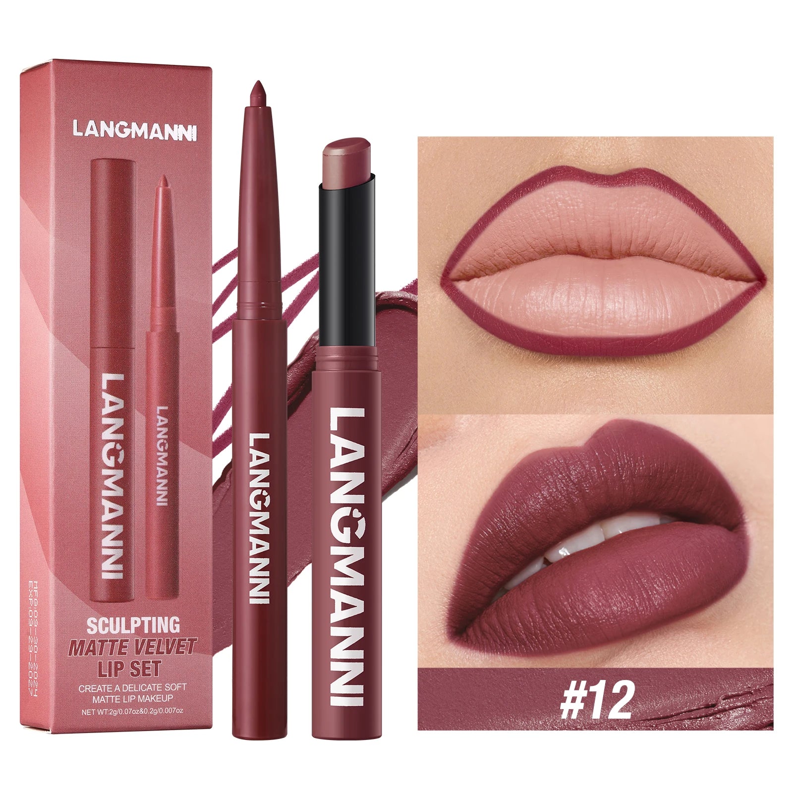 Vabena Waterproof 2-in-1 Lip Liner & Lipstick Set - No Smudge, No Fade